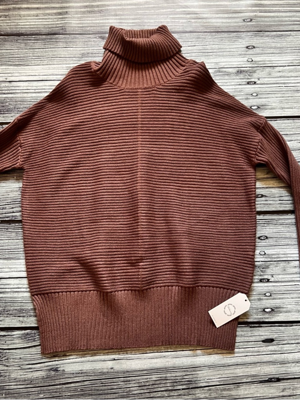 Ribbed Turtleneck Sweater in Brown